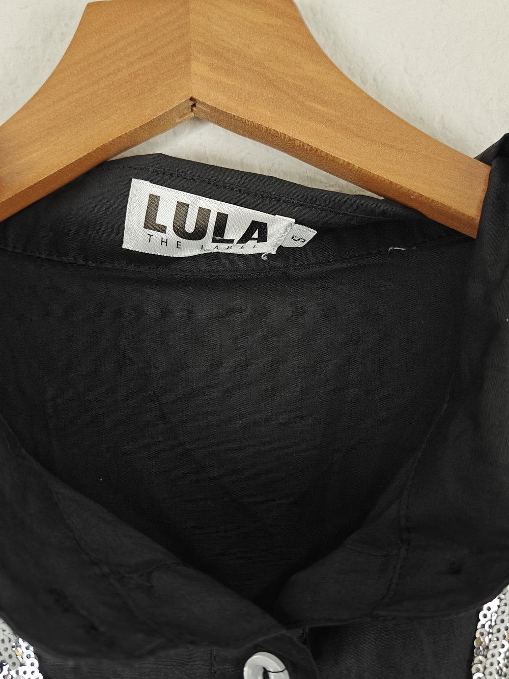 Lula the Label Black Sequin Football Shirt Dress Game Day Glam Puff Sleeve Mini - Picture 10 of 16